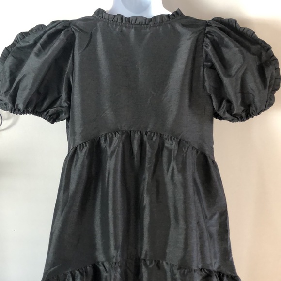NWOT Kika Vargas x Target Tiered Ruffle Edge Puff Sleeve Midi Black Dress - Picture 10 of 16